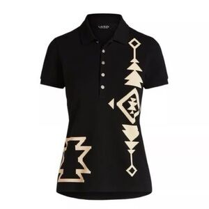 Ralph Lauren Womens Aztec Polo Black Sz M Stretch Old Money Equestrian Western